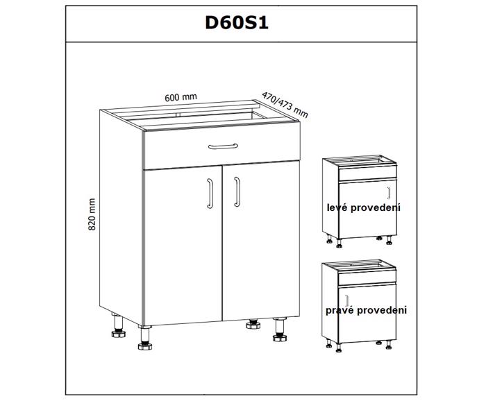 Fotogalerie D60S1 ( 60 cm), spodní skříňka šuplíková kuchyňské linky Provance