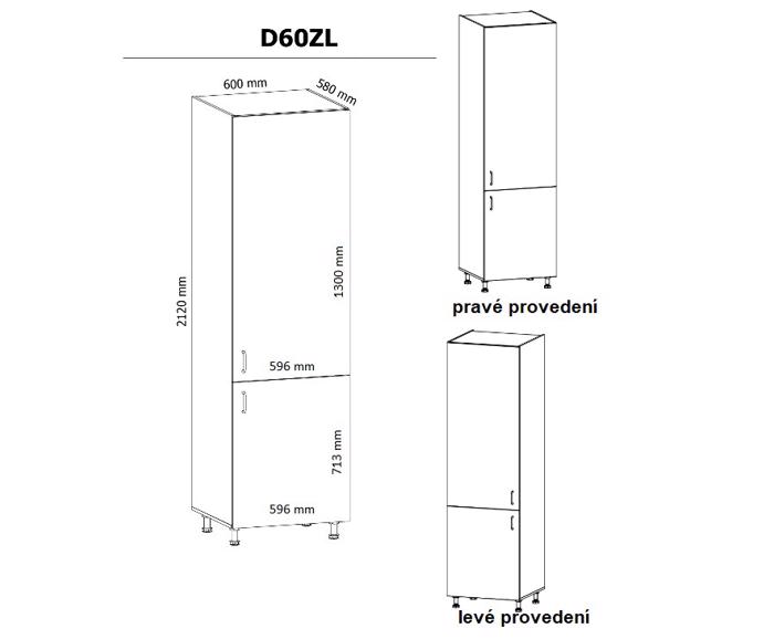 Fotogalerie D60ZL (60 cm) levá, vysoká skříňka pro vestavnou lednici kuchyňské linky Royal