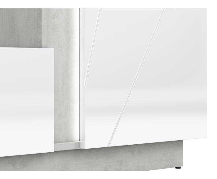 Fotogalerie Vitrína Lumens 04 - bílý lesk / beton stříbrný