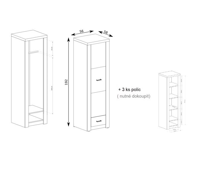 Fotogalerie Přídavná police do skříně Indianapolis I 2 - jasan tmavý