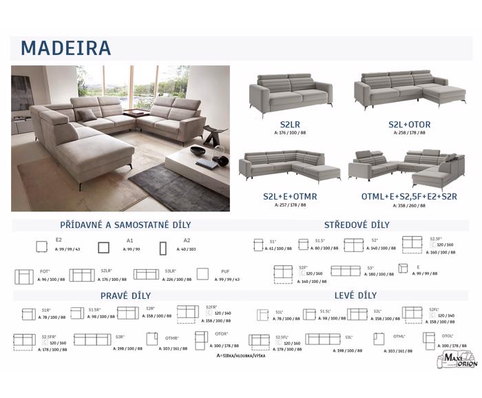 Fotogalerie Sedací souprava Madeira do L - potahy Monolith a Castel (S2FL + E + OTMR)