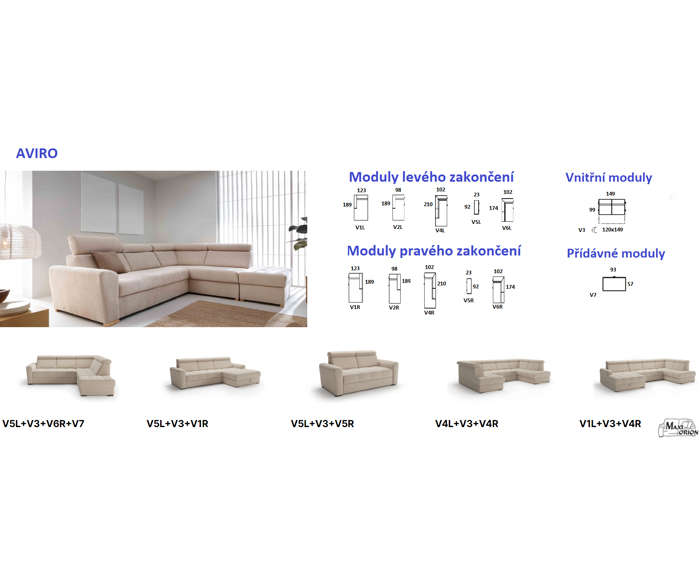 Fotogalerie Rohová sedací Souprava Aviro V5L+V3+V6R Terra 92