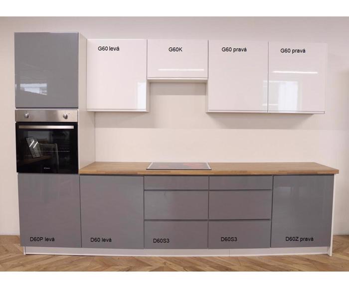 Fotogalerie Kuchyňská linka Aspen šedobílá lesk  300 cm