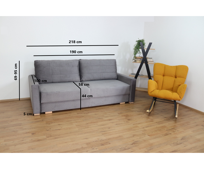 Kvalitní rozkládací pohovka pro každodenní spaní s úložným prostorem 140 x 190 cm - Nelly  - rozměry 