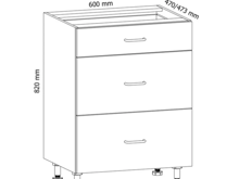 Fotogalerie D60S3 (60 cm), spodní skříňka šuplíková kuchyňské linky Aspen- šedá