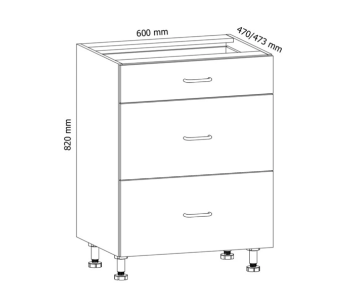 Fotogalerie D60S3 (60 cm), spodní skříňka šuplíková kuchyňské linky Aspen- šedá