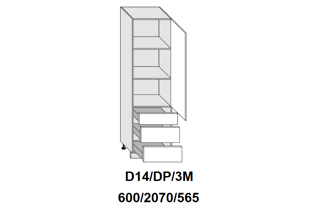 Potravinová skříňka vysoká s šuplíky- D14DP/3 60 P (60 cm) - kuchyně Avellino