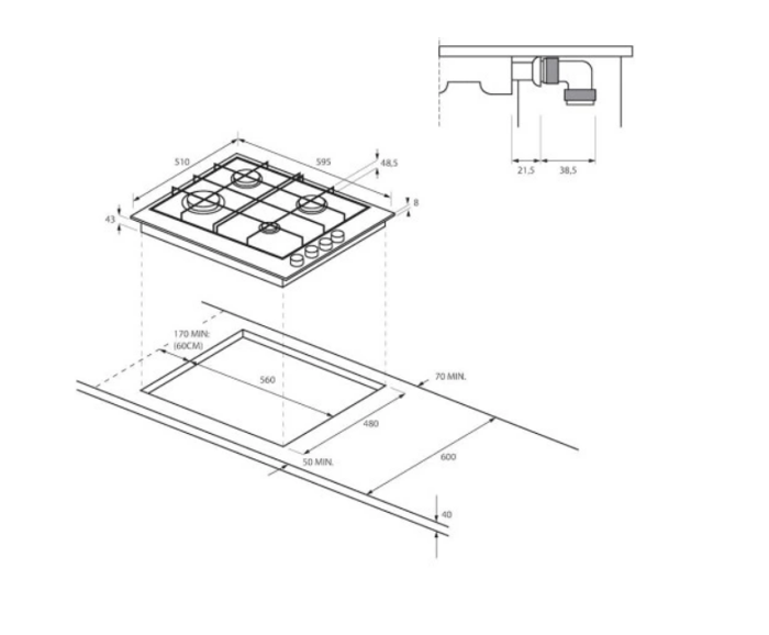 Fotogalerie Varná plynová deska CHW6LBX/4U2 IDEA