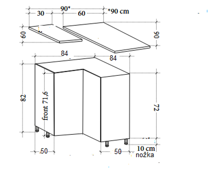 Fotogalerie Skříňka rohová - D12 90 (90 cm) - kuchyně Carrini
