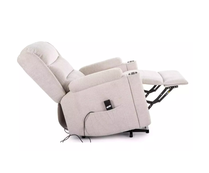 Elektrické polohovací křeslo pro seniory s nápojovými držáky - béžové