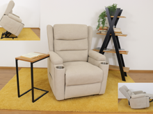 Fotogalerie Elektrické polohovací křeslo pro seniory s nápojovými držáky - béžové 