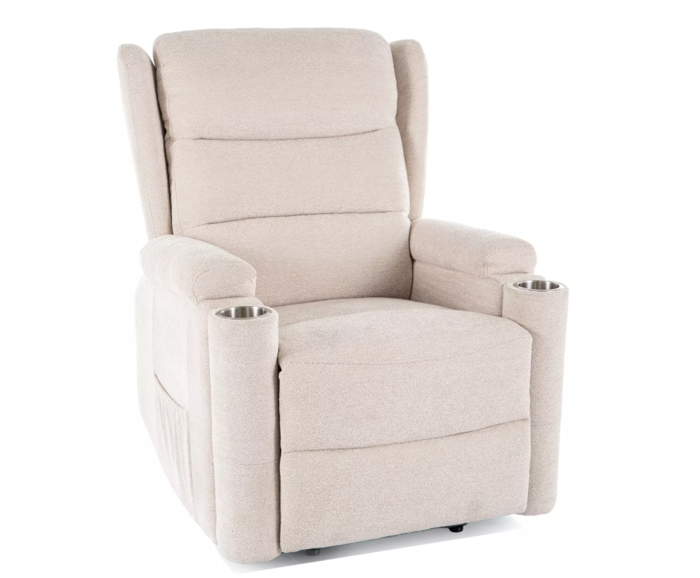 Elektrické polohovací křeslo pro seniory s nápojovými držáky - béžové