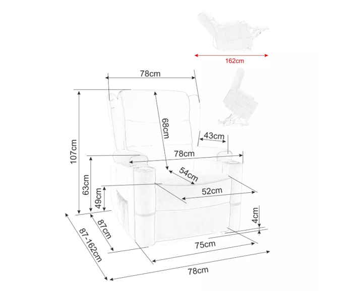 Elektrické polohovací křeslo pro seniory s nápojovými držáky - béžové