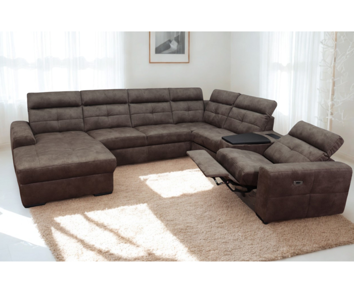 Fotogalerie Velká rohová sedací souprava do U s elektrickým křeslem Kanton - hnědá