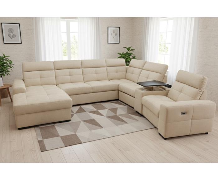 Fotogalerie Velká rohová sedací souprava do U s elektrickým křeslem Kanton - výběr potahů