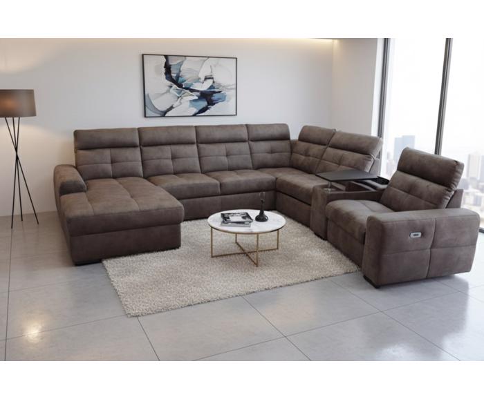 Fotogalerie Velká rohová sedací souprava do U s elektrickým křeslem Kanton - výběr potahů