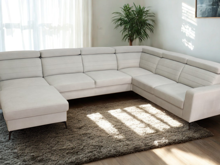 Fotogalerie Moderní rohová rozkládací sedací souprava do U s úložným prostorem - Madeira - slonová kost