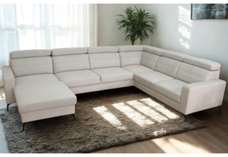 Moderní rohová rozkládací sedací souprava do U s úložným prostorem - Madeira - Slonová kost