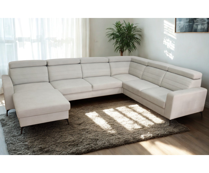 Moderní rohová rozkládací sedací souprava do U s úložným prostorem - Madeira - Slonová kost