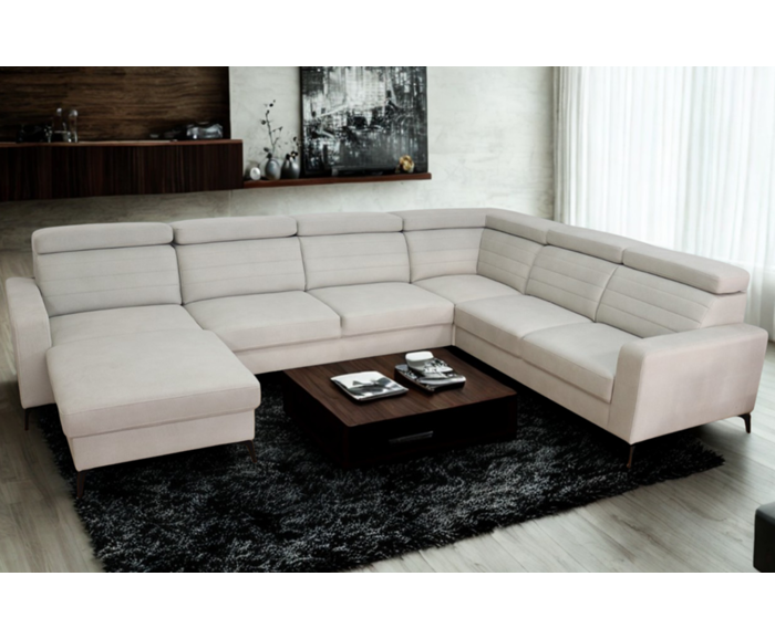 Moderní rohová rozkládací sedací souprava do U s úložným prostorem - Madeira - Slonová kost