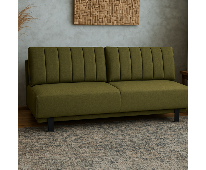 Fotogalerie Rozkládací pohovka na každodenní spaní s úložným prostorem 140 x 200 cm - Lunaro - olivová