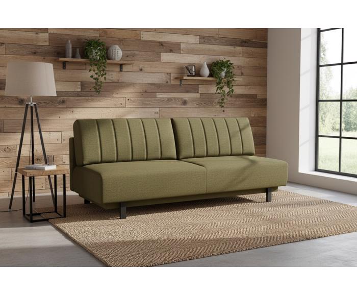 Fotogalerie Rozkládací pohovka na každodenní spaní s úložným prostorem 140 x 200 cm - Lunaro - olivová