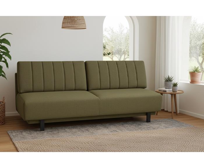 Fotogalerie Rozkládací pohovka na každodenní spaní s úložným prostorem 140 x 200 cm - Lunaro - olivová