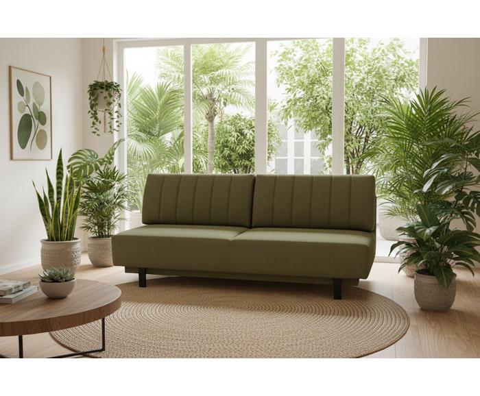 Fotogalerie Rozkládací pohovka na každodenní spaní s úložným prostorem 140 x 200 cm - Lunaro - olivová