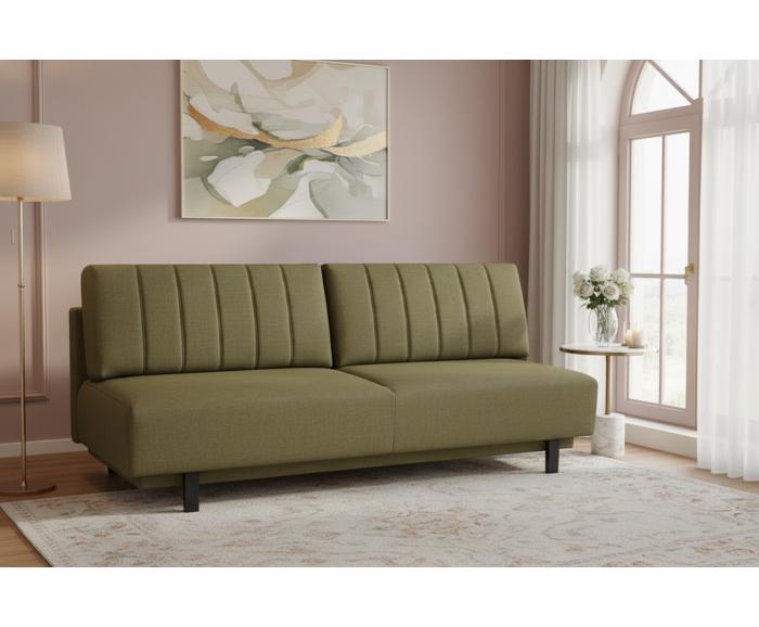 Fotogalerie Rozkládací pohovka na každodenní spaní s úložným prostorem 140 x 200 cm - Lunaro - olivová