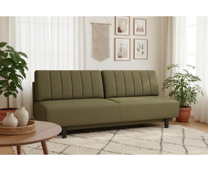 Fotogalerie Rozkládací pohovka na každodenní spaní s úložným prostorem 140 x 200 cm - Lunaro - olivová