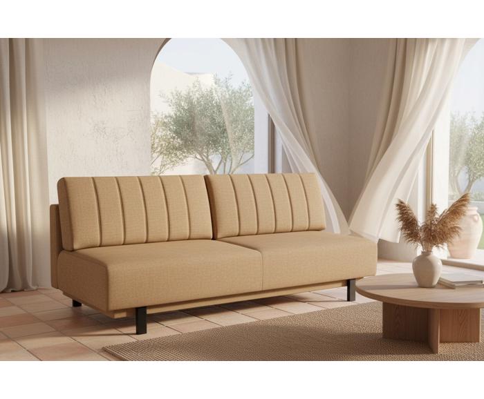 Fotogalerie Rozkládací pohovka na každodenní spaní s úložným prostorem 140 x 200 cm - Lunaro - tmavě béžová