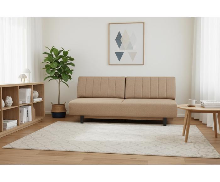 Fotogalerie Rozkládací pohovka na každodenní spaní s úložným prostorem 140 x 200 cm - Lunaro - tmavě béžová