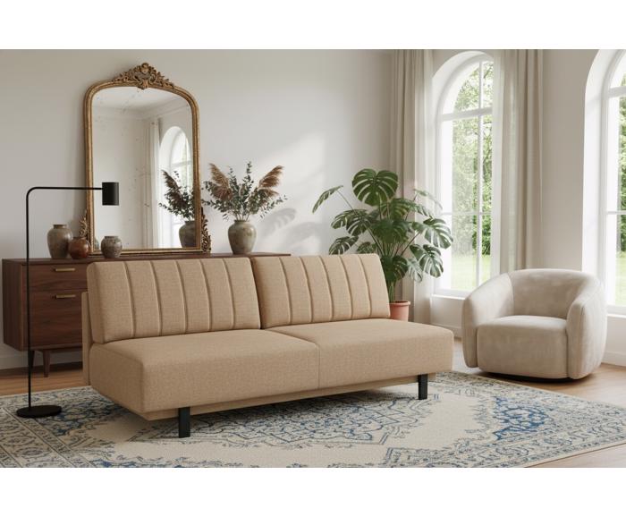 Fotogalerie Rozkládací pohovka na každodenní spaní s úložným prostorem 140 x 200 cm - Lunaro - tmavě béžová