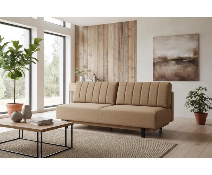 Fotogalerie Rozkládací pohovka na každodenní spaní s úložným prostorem 140 x 200 cm - Lunaro - tmavě béžová