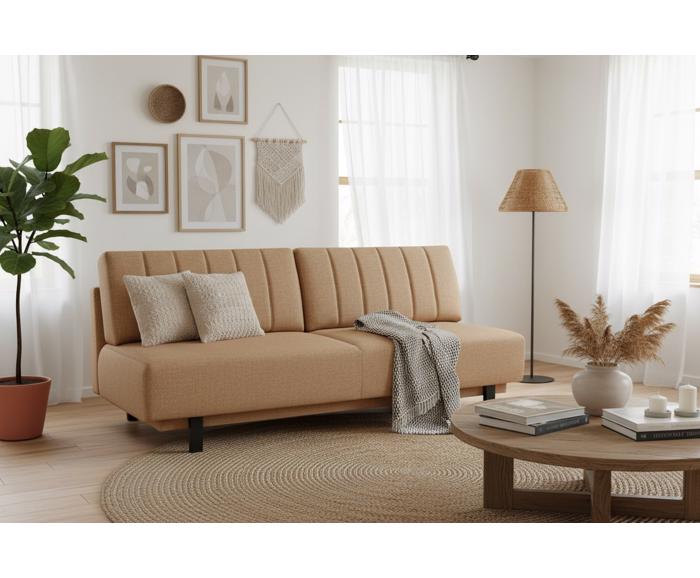 Fotogalerie Rozkládací pohovka na každodenní spaní s úložným prostorem 140 x 200 cm - Lunaro - tmavě béžová