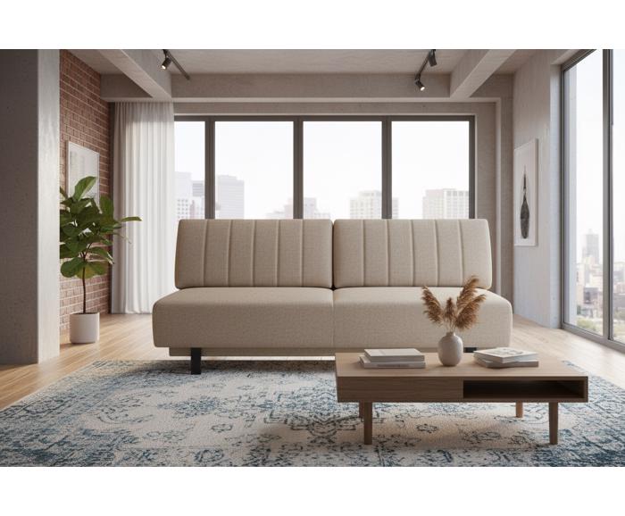 Fotogalerie Rozkládací pohovka na každodenní spaní s úložným prostorem 140 x 200 cm - Lunaro - tmavě béžová