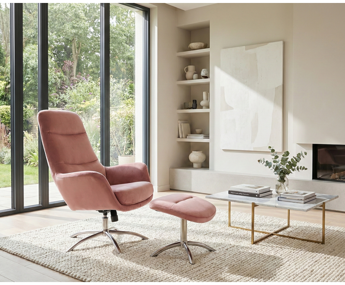 Fotogalerie Relaxační křeslo s podnožkou NIXON – antická růžová