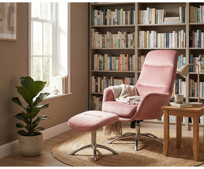 Fotogalerie Relaxační křeslo s podnožkou NIXON – antická růžová