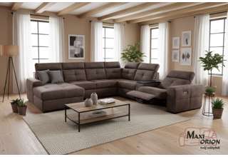 Velká rohová sedací souprava do U s elektrickým křeslem Kanton - hnědá