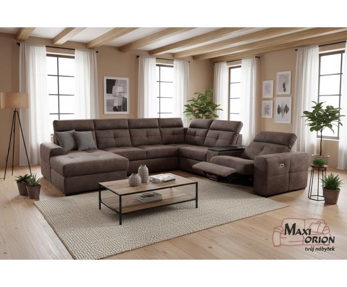 Fotogalerie Velká rohová sedací souprava do U s elektrickým křeslem Kanton - hnědá