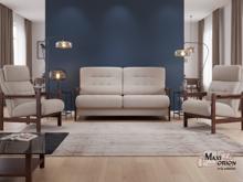 Fotogalerie Sedací souprava Barbora + dvě křesla potah Boston, dřevo černé