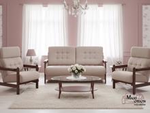 Fotogalerie Sedací souprava Barbora + dvě křesla potah Boston, dřevo černé