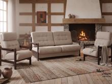 Fotogalerie Sedací souprava Barbora + dvě křesla potah Boston, dřevo černé