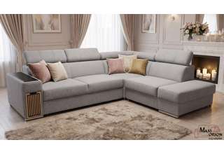 Rozkládací rohová sedací souprava Metrix IV s výsuvným barem a úložným prostorem - šedá