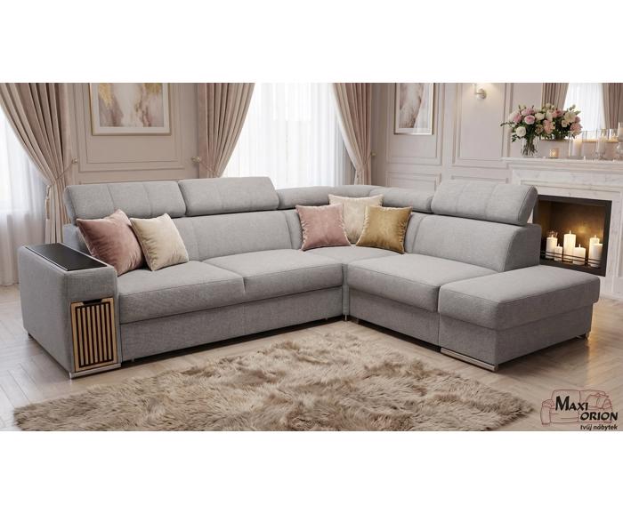 Fotogalerie Rozkládací rohová sedací souprava Metrix IV s výsuvným barem a úložným prostorem - šedá