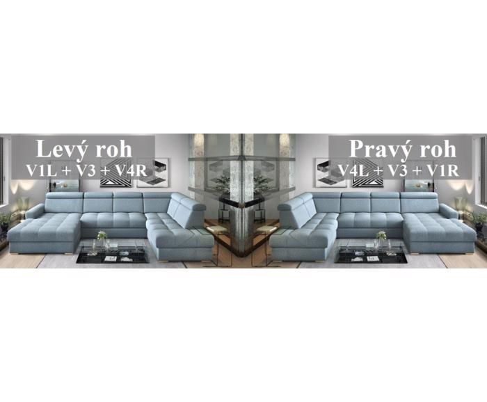 Fotogalerie Rohová sedací souprava Aviro ve tvaru U s širokým otomanem - výběr potahů