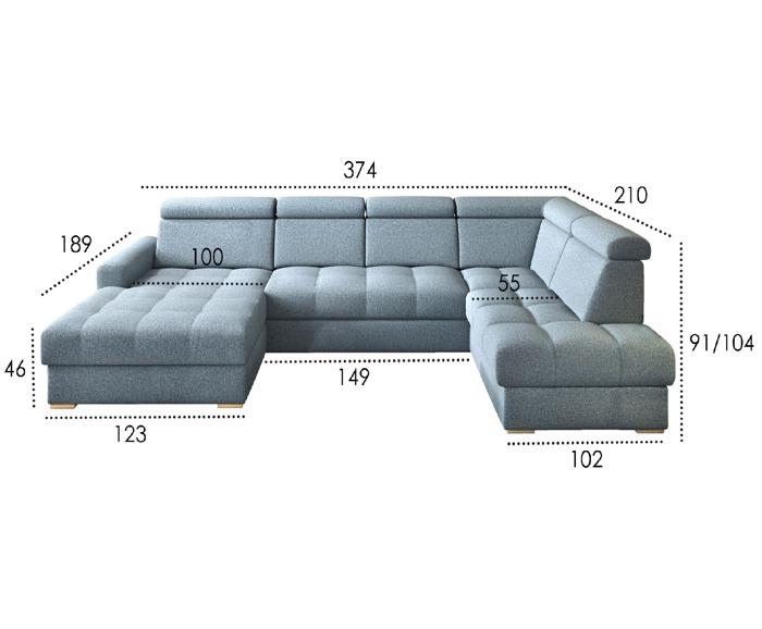 Fotogalerie Rohová sedací souprava Aviro ve tvaru U s širokým otomanem - výběr potahů