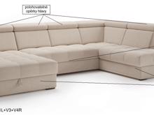 Fotogalerie Rohová sedací souprava Aviro ve tvaru U s širokým otomanem - výběr potahů