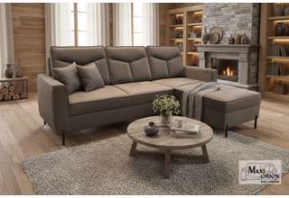 Moderní sedací souprava Malta tvar L hnědá na vysokých nohách - pravá