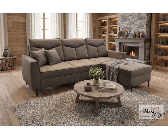 Fotogalerie Moderní sedací souprava Malta tvar L hnědá na vysokých nohách - pravá